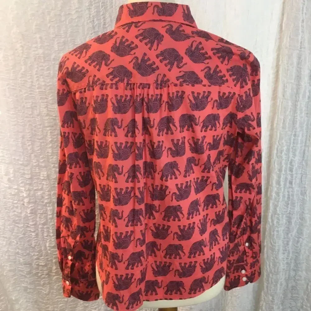 J. Crew  Elephant Print Shirt Size M